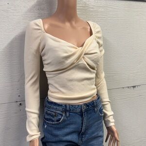 Elegant Cream Long Sleeve Women's Top